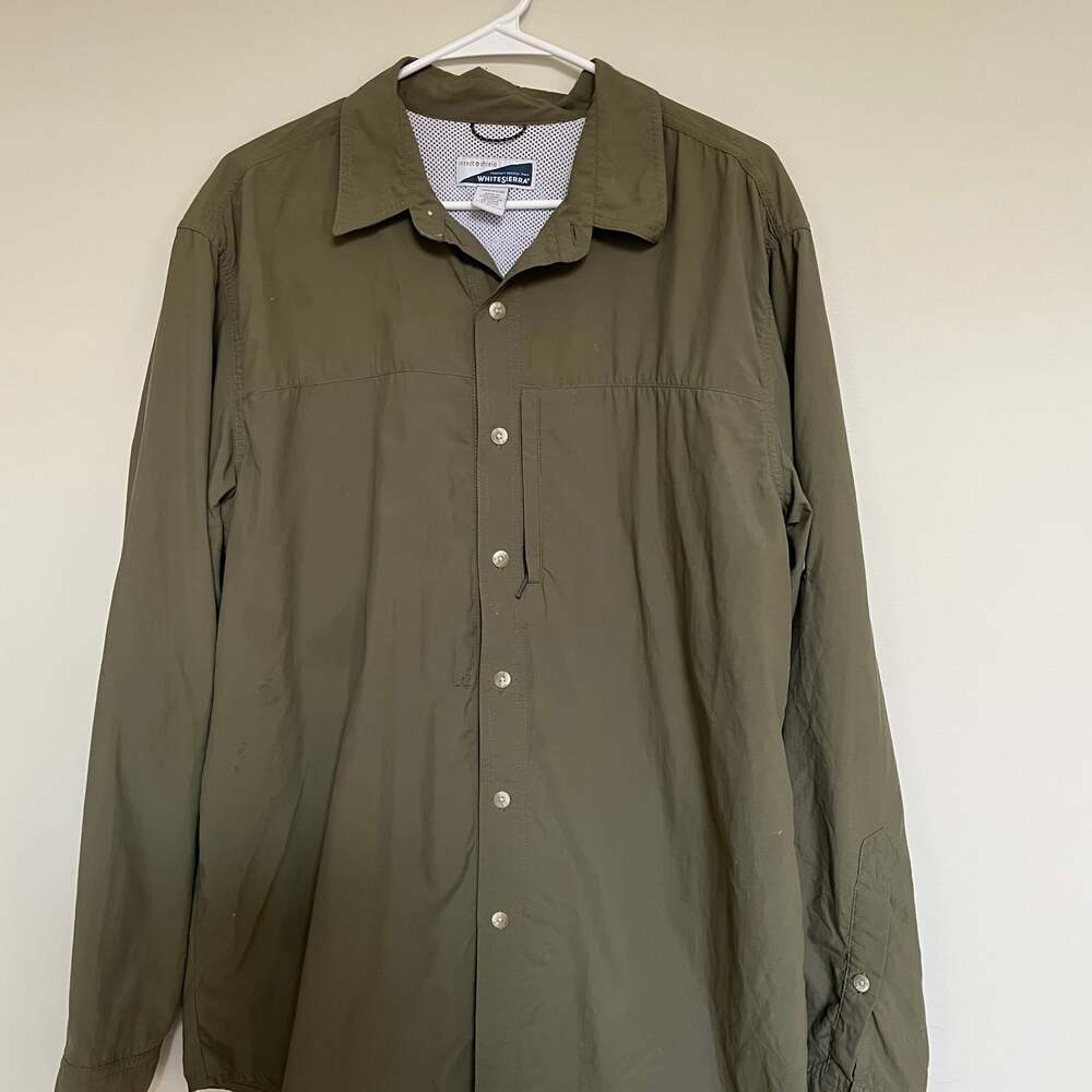 White Sierra‎ Men's Insect Shield L 100% Nylon Olive Green Button Up Shirt
